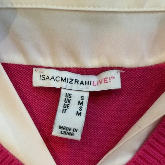 Issac Mizrahi Women's Layered Pink V-Neck Sweater with White Collar Small - Picture 2 of 9